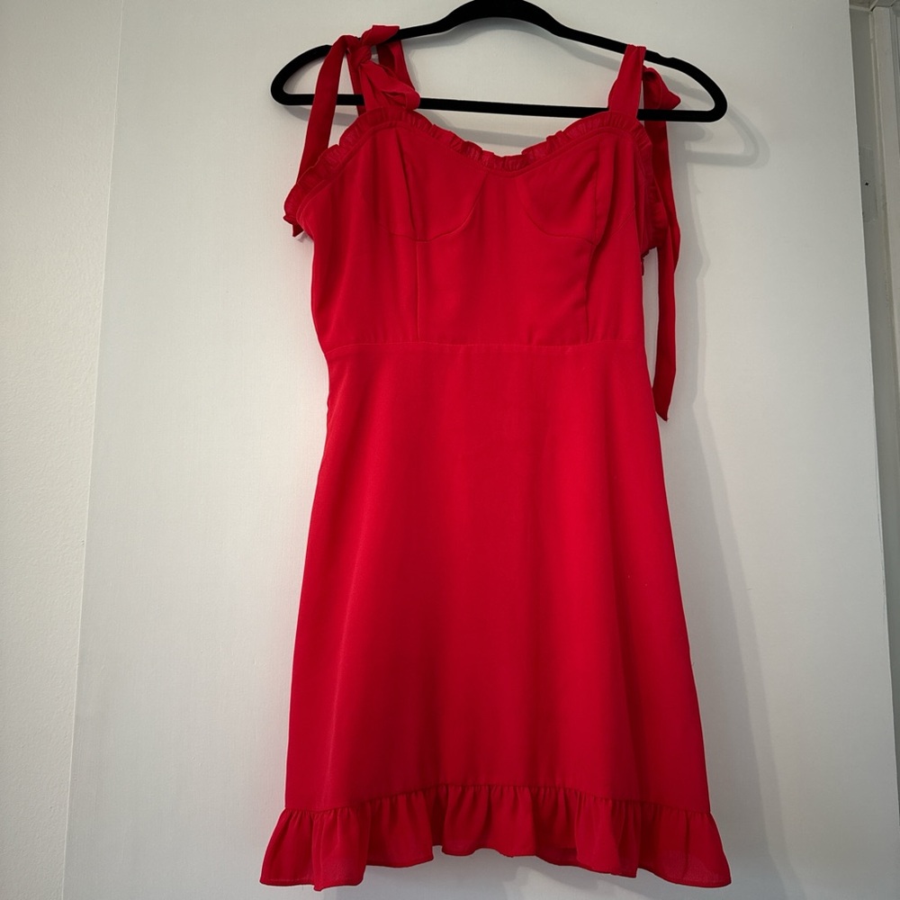 Red Sleeveless Dress with Ruffle Hem